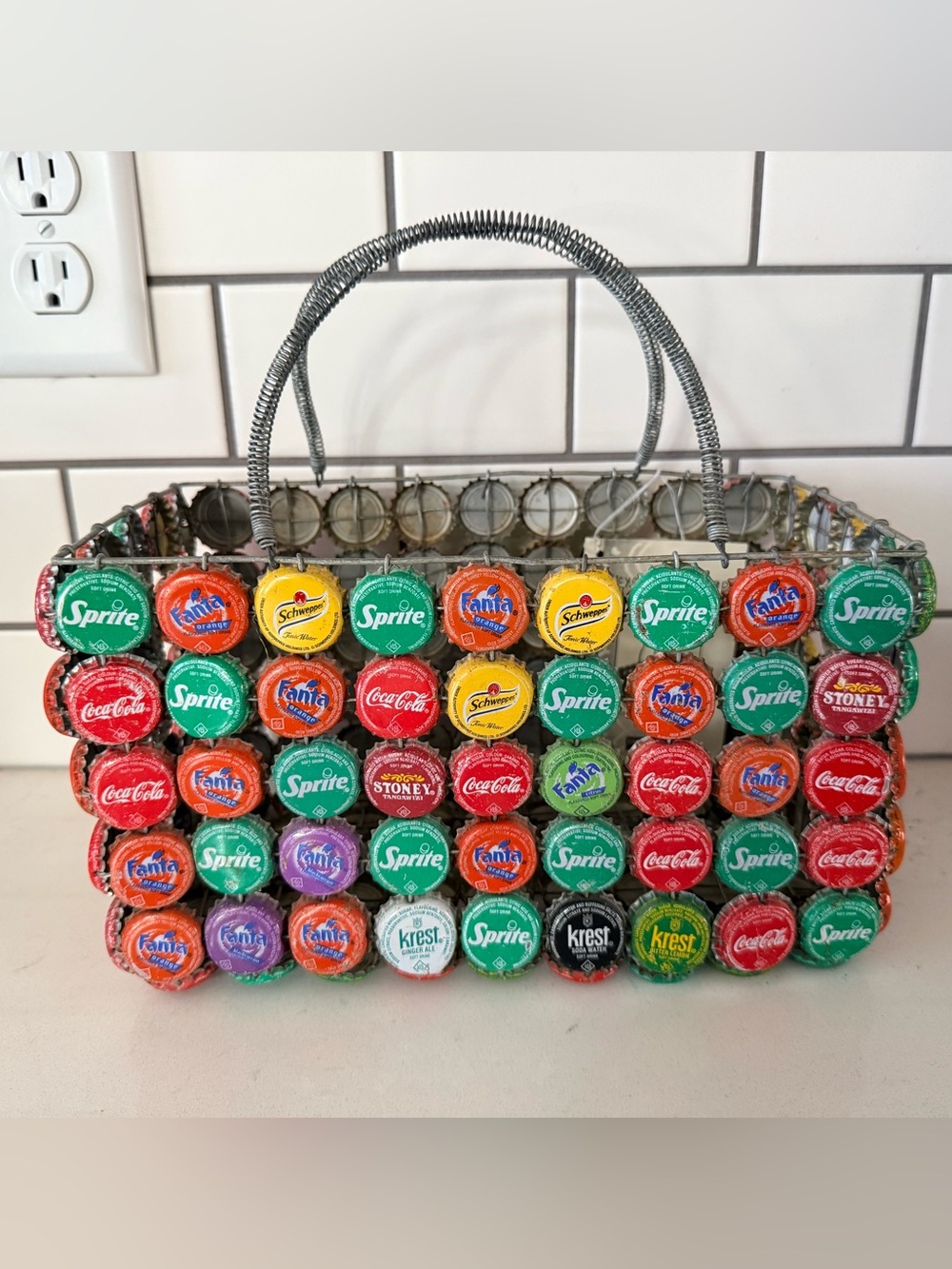 NWT VTG Bottle Cap Metal Basket Tote African Folk Art Hand Crafted Recycled Coke